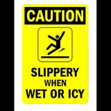 Sign caution slippery when wet or icy